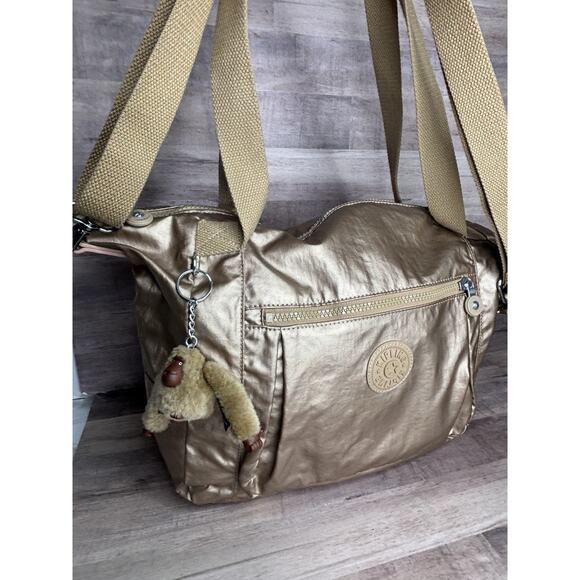 Kipling metallic Gold large shopper, weekender,gym tote bag With Charm - Picture 1 of 14